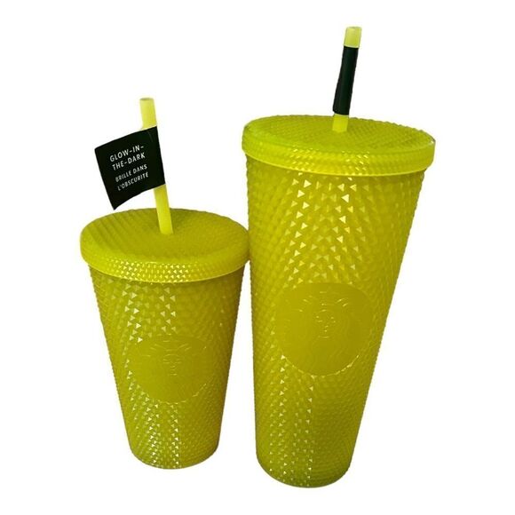 STARBUCKS GLOW IN THE DARK VENTI 24oz. And Grande STUDDED TUMBLER-NWT! NEW Set - Picture 1 of 2